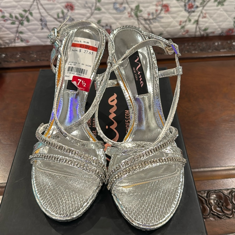 Silver strappy heels